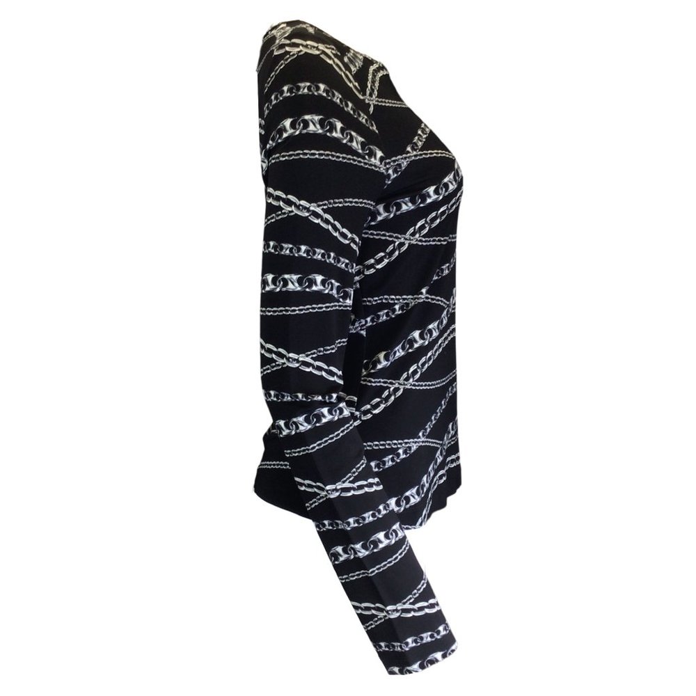 PACO RABANNE BLACK / SILVER CHAIN PRINT LONG SLEEVED STRETCH JERSEY TOP - Picture 2 of 5